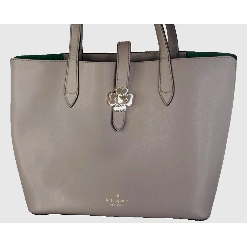 Kate Spade New York Kaci Small Tote Handbag Soft Taupe Green Interior 10